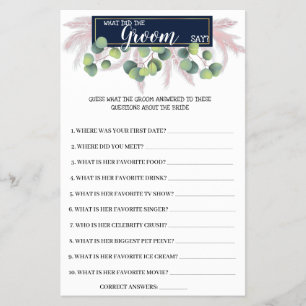 What Groom say Pampas Grass BridalShower Game Card