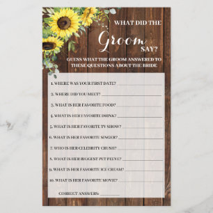 What Groom Say Sunflowers Bridal Shower Game Card