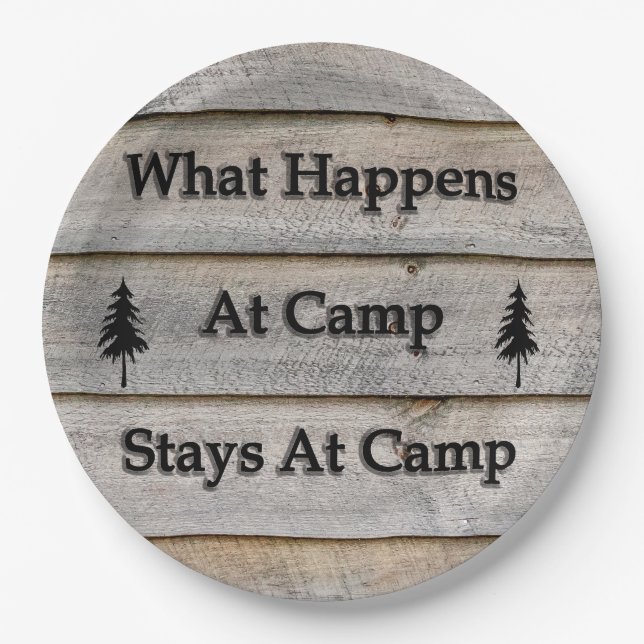 What happens at camp stays at camp paper plate (Front)