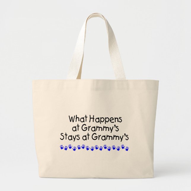 What Happens At Grammys With Blue Handprints Large Tote Bag (Front)
