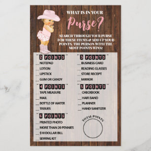 What In Your Purse Cowgirl Baby Shower Game Card