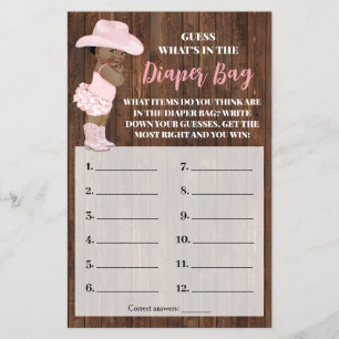 What is In Diaper Bag AA Cowgirl Shower Game Card
