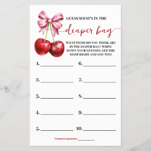What is in Diaper Bag Cherry Baby Shower Game Card