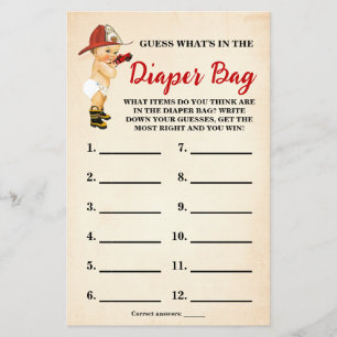 What is In Diaper Bag Firefighter Shower Game Card