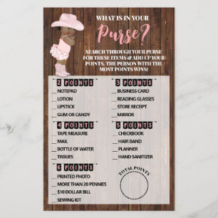 What is In Purse AA Cowgirl Baby Shower Game Card