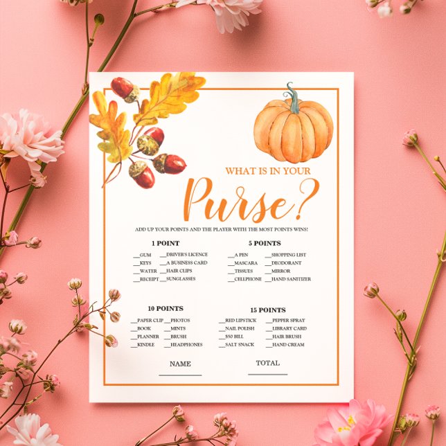 What is in Purse Fall Pumpkin Bridal Game (Creator Uploaded)