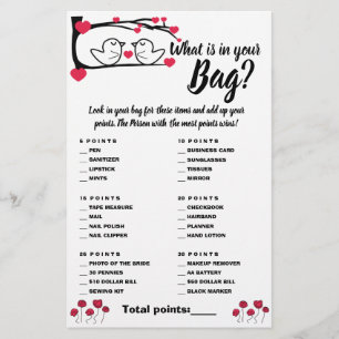 What is in your Bag Shower Game Card Love Bird
