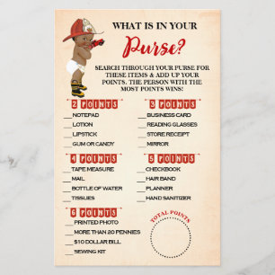 What is in your Purse AA Fireman Baby Shower Card