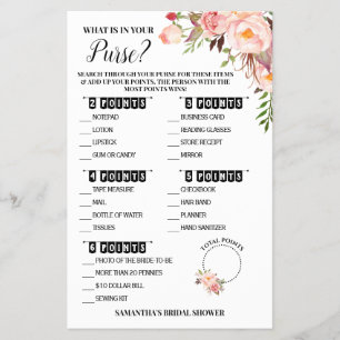 What is in your Purse Bridal Shower Pink Game Card