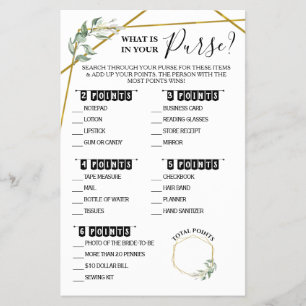 What is in your Purse Greenery Shower game card