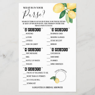 What is in your Purse Lemons Shower Game Card