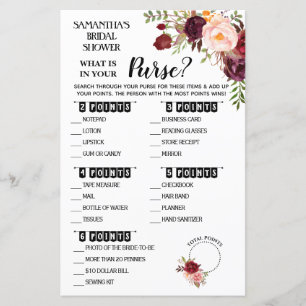 What is in your Purse Marsala Bridal Shower Game