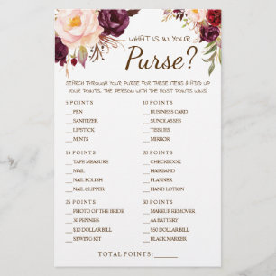What is in your Purse Marsala Shower Game Card