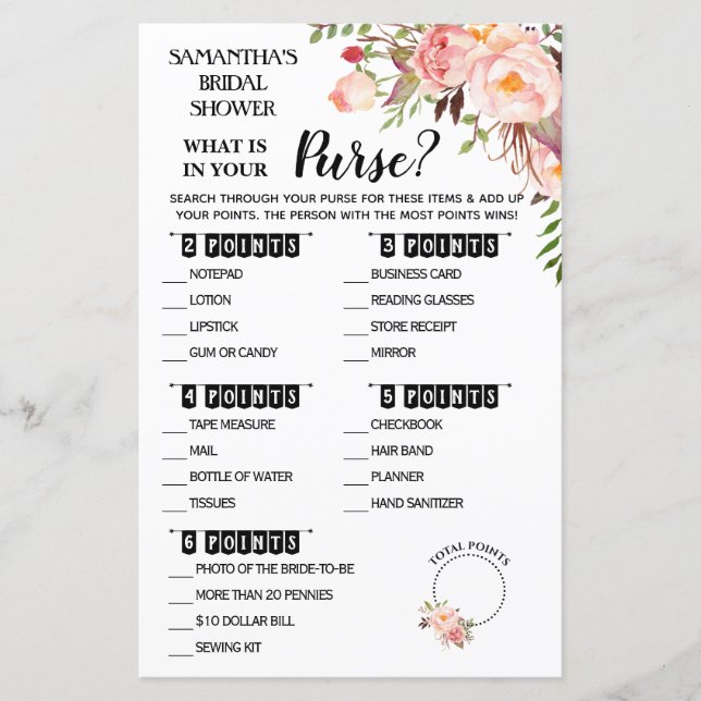 What is in your Purse shower English Spanish game (Front)