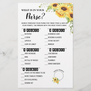 What is in your Purse Shower Sunflowers Game Card