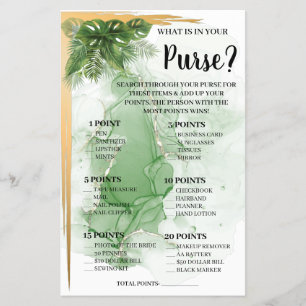 What is in your Purse Tropical Shower Game Card