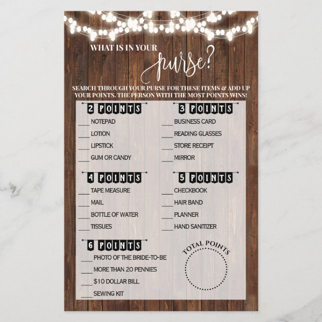 What is in your Purse Western Bridal Shower Game Flyer (Front)