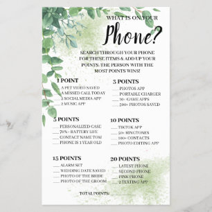 What is on your Phone Eucalyptus Shower Game Card