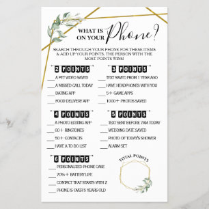 What is on your Phone Greenery Shower Game Card