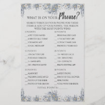 What is on your Phone Grey Floral Shower Game Card