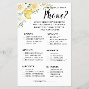 What is on your Phone Lemon&Roses Shower Game Card