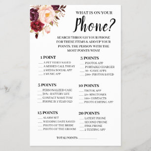 What is on your Phone Marsala Shower Game Card Fly