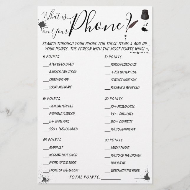 What is on your Phone | Shower Game Card (Front)