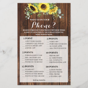 What is on your Phone Sunflowers Shower Game Card