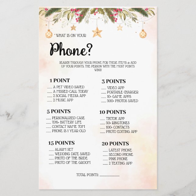 What is on your Phone Wedding Shower Game Card Fly (Front)
