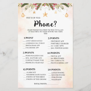 What is on your Phone Wedding Shower Game Card Fly