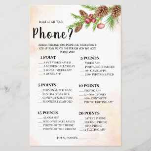 What is on your Phone Wedding Shower Game Card Fly