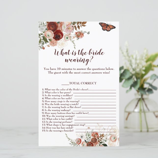 What Is The Bride Wearing Game Burgundy Boho Flyer (Standing Front)
