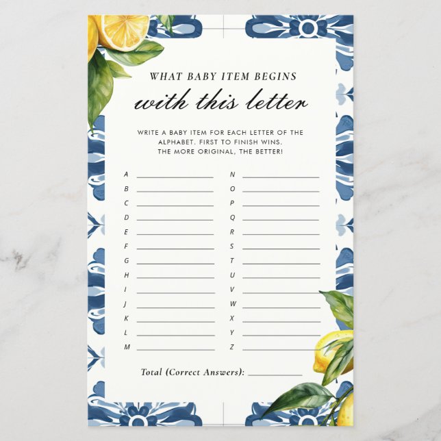 What Item Begins With This Letter Positano Game (Front)