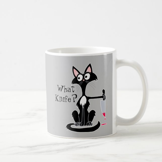 What knife Funny Cartoon Cat red bloody knife  Cof Coffee Mug (Right)