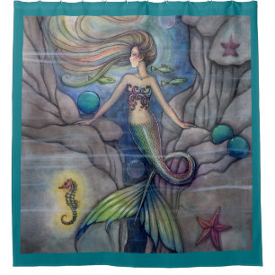 What Lies Beneath Mermaid Fantasy Art Illustration Shower Curtain