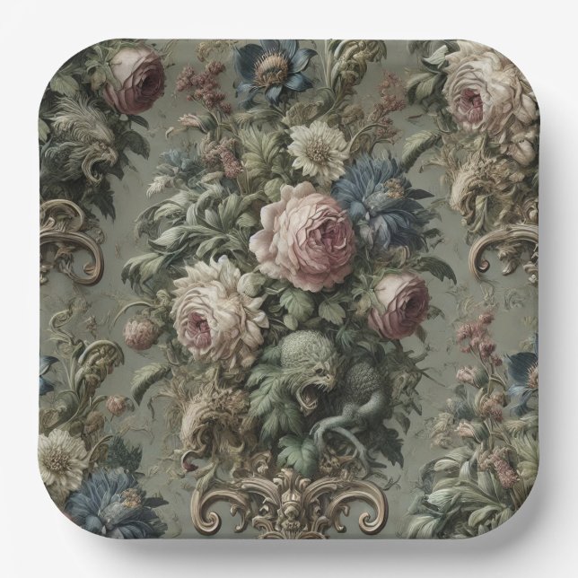 What Lies Beneath the Bloom – Gothic Victorian Paper Plate (Front)