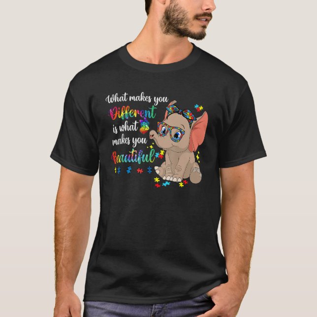 What Makes You Different Autism Awareness Kids Ele T-Shirt (Front)