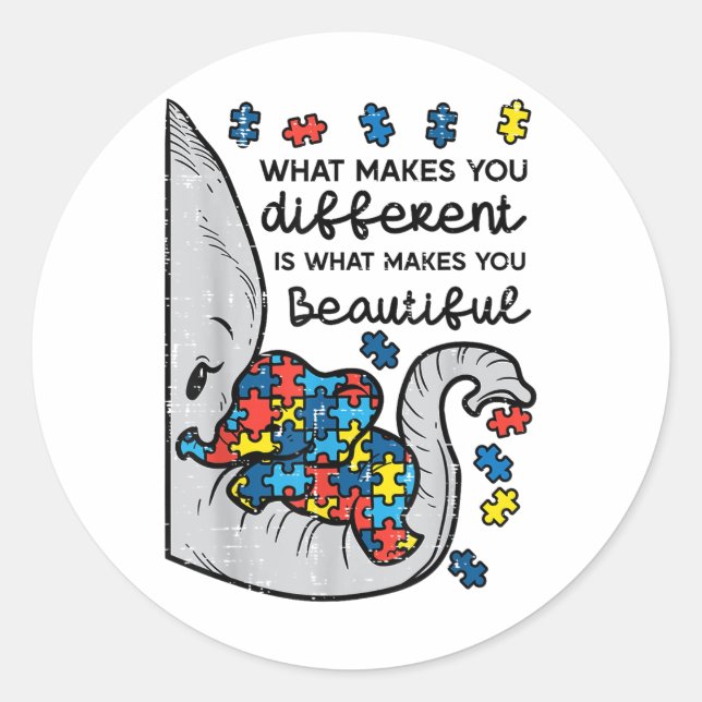 What Makes You Different Beautiful Elephant Autism Classic Round Sticker (Front)