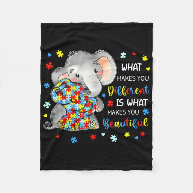 What Makes You Different Beautiful Elephant Autism Fleece Blanket (Front)