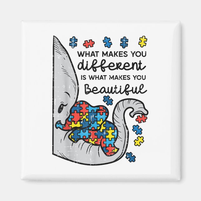 What Makes You Different Beautiful Elephant Autism Magnet (Front)