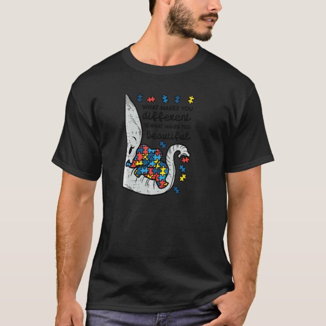 What Makes You Different Beautiful Elephant Autism T-Shirt (Front)