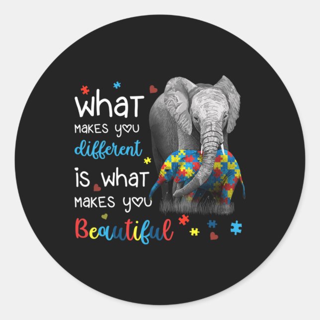 What Makes You Different Elephant Mum Autism Aware Classic Round Sticker (Front)