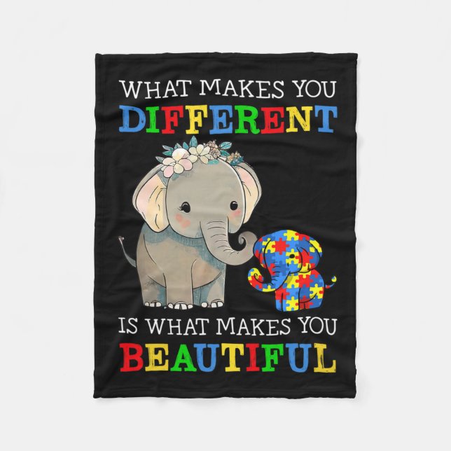 What Makes You Different Elephant Mum Autism Aware Fleece Blanket (Front)
