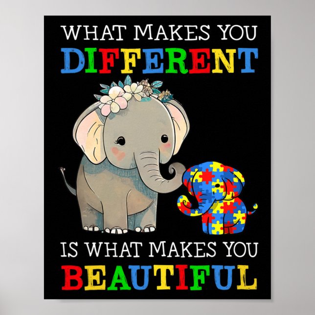 What Makes You Different Elephant Mum Autism Aware Poster (Front)