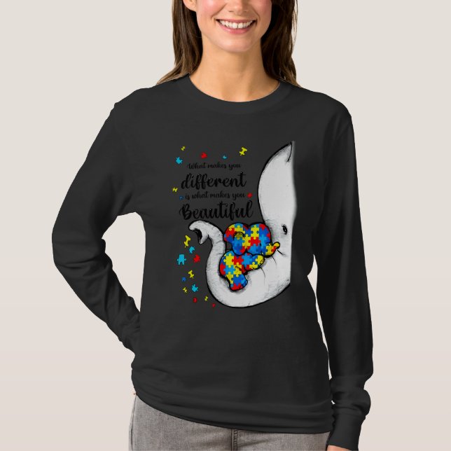 What Makes You Different Elephant Mum Autism Aware T-Shirt (Front)