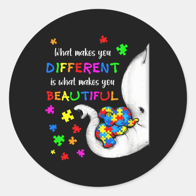 What Makes You Different Elephant Mum Autism Child Classic Round Sticker (Front)