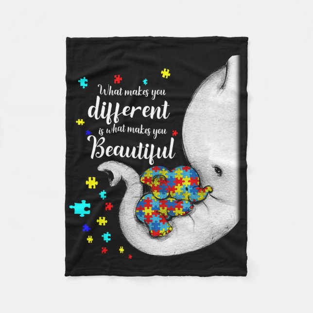 What Makes You Different Elephant Mum Autism Child Fleece Blanket (Front)