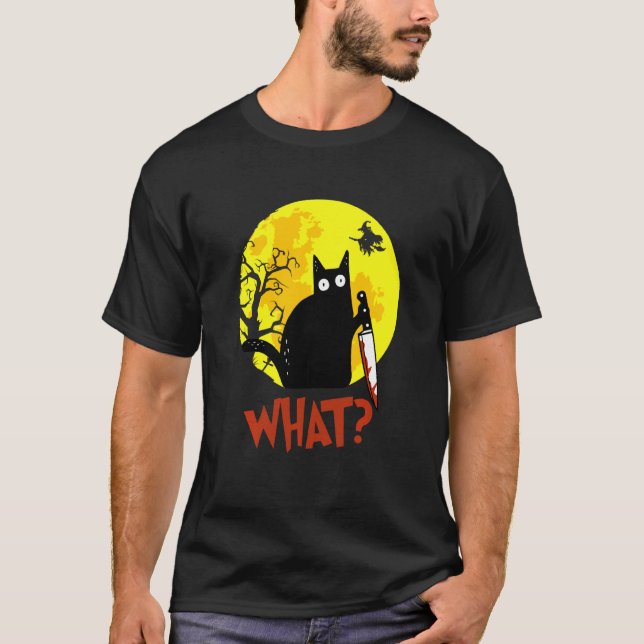 What Murderous Cat Holding Knife Funny Halloween C T-Shirt (Front)