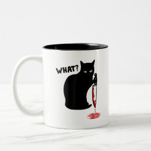 What Murderous Cat Holding Knife Funny Halloween C Two-Tone Coffee Mug