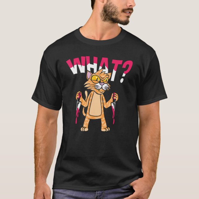 What  Murderous Cat With Knife T-Shirt (Front)